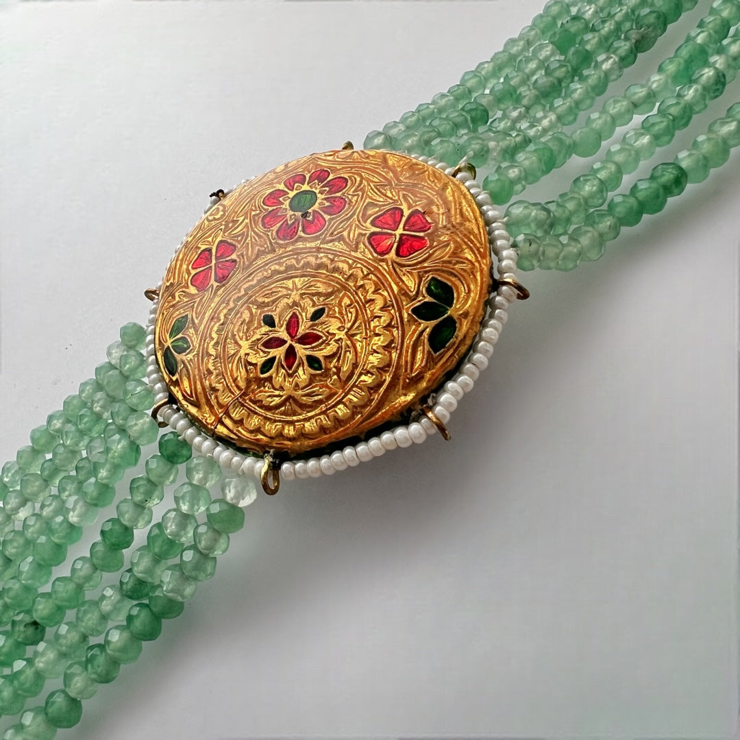 JADE ONEX BEADS LAC AND KUNDAN BIJOUX PREMIUM AND EXCLUSIVE HANDMADE CHOKER WITH EARRINGS CH397