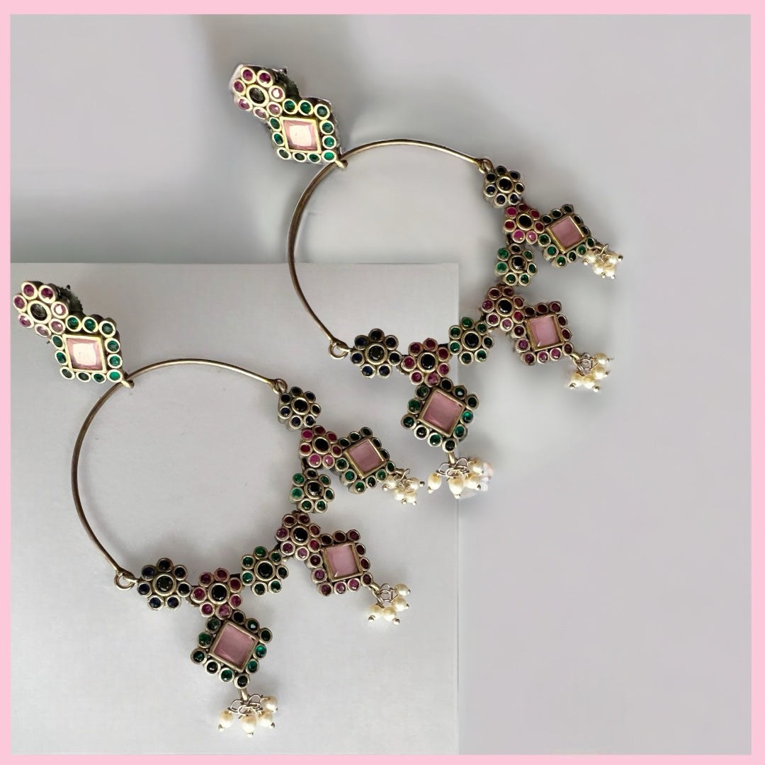 RADIANT ROUNDS SILVER LOOK ALIKE HANDMADE LOOP EARRING ER210