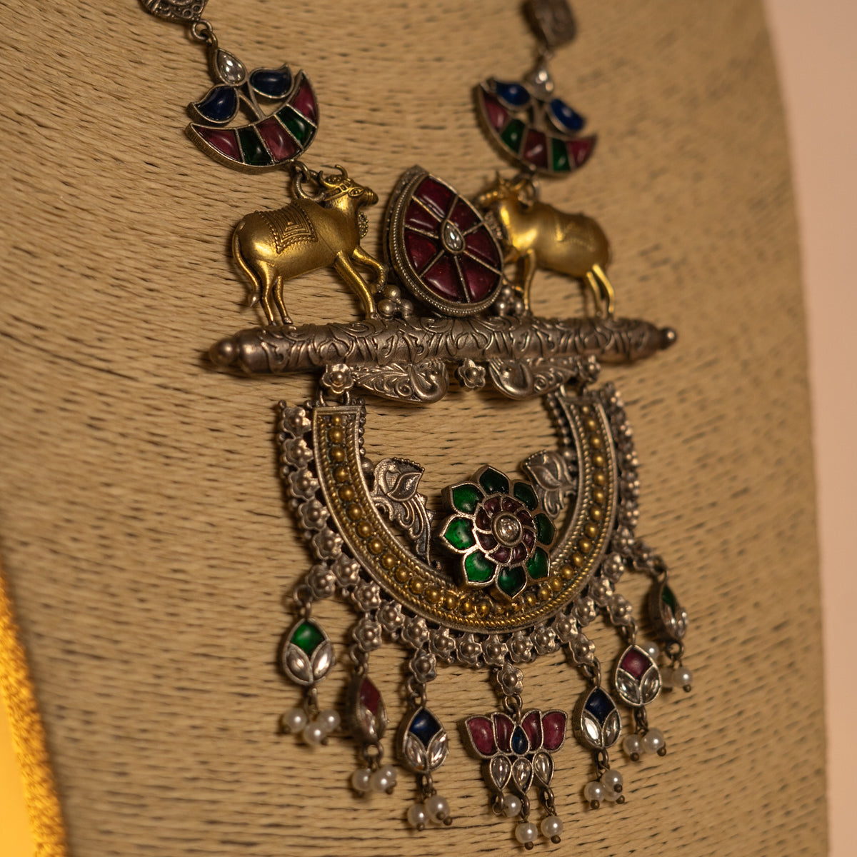 ADITI HANDMADE RAW AND RUSTIC FAUX ANTIQUE DUAL TONE MALA WITH EARRINGS ML186