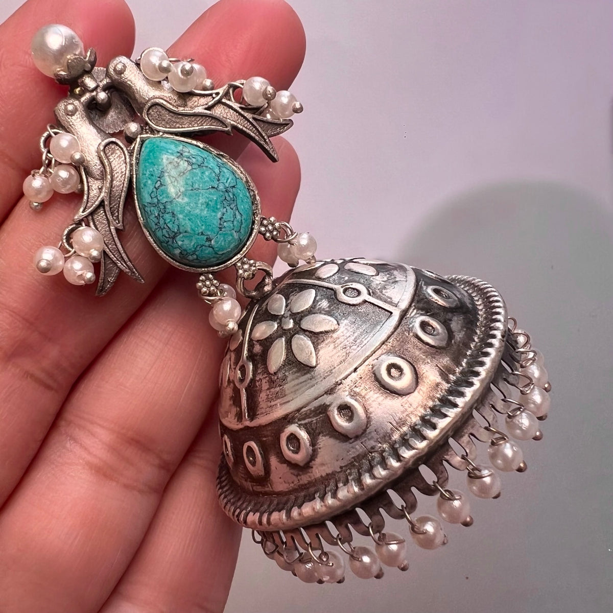 VARANAM SILVER LOOK ALIKE RAW AND RUSTIC ANTIQUE SEMI HANDMADE EARRINGS ER627