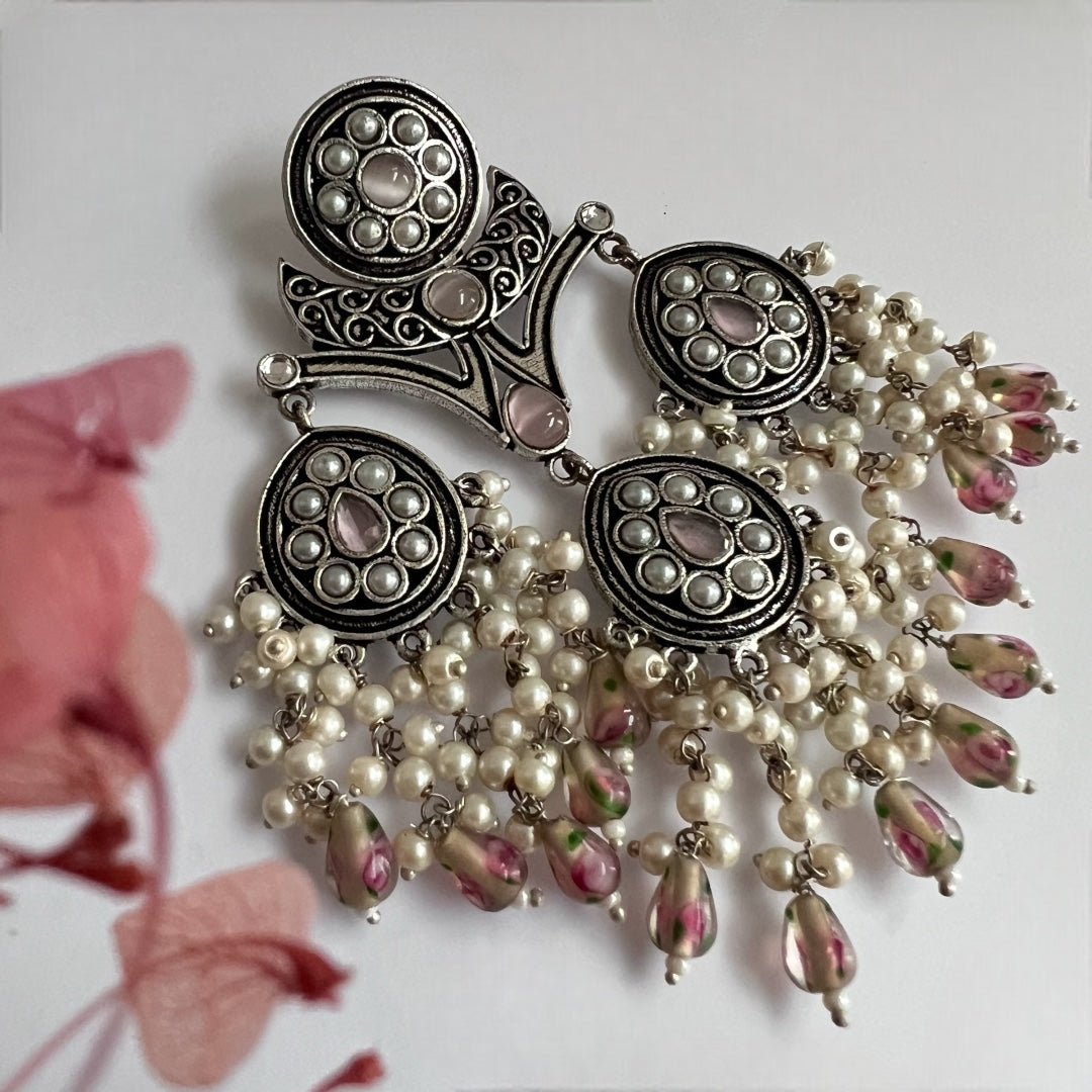 ARABELLA SEMIHANDMADE JUMBO OXIDIZED BEADED EARRING ER106