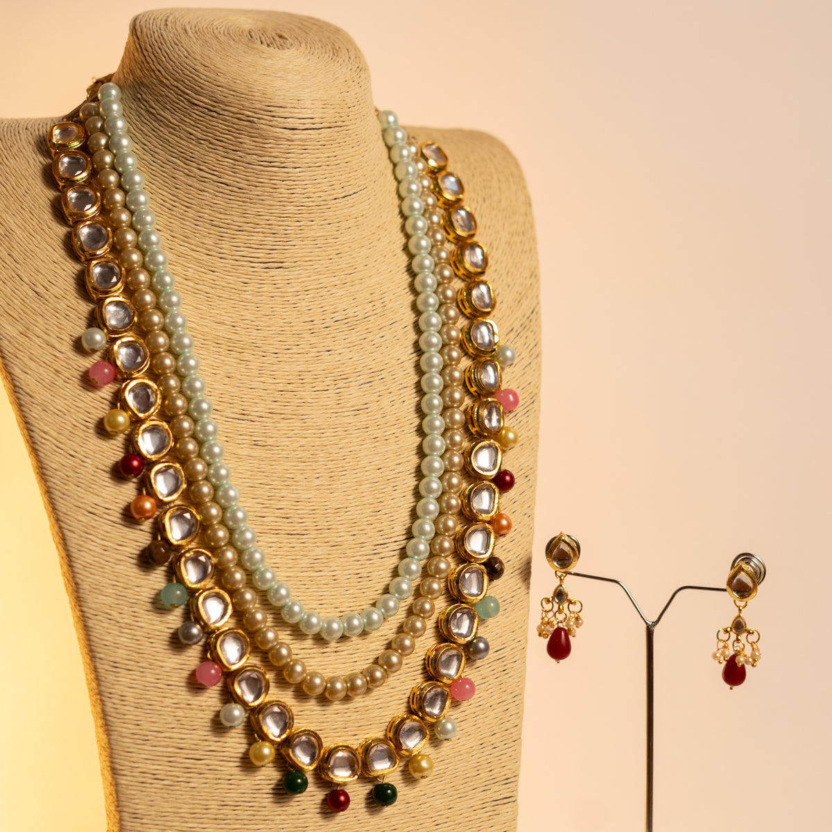 ANSHITA RAW AND RUSTIC BEADS AND KUNDAN HANDMADE LAYERED MALA ML23