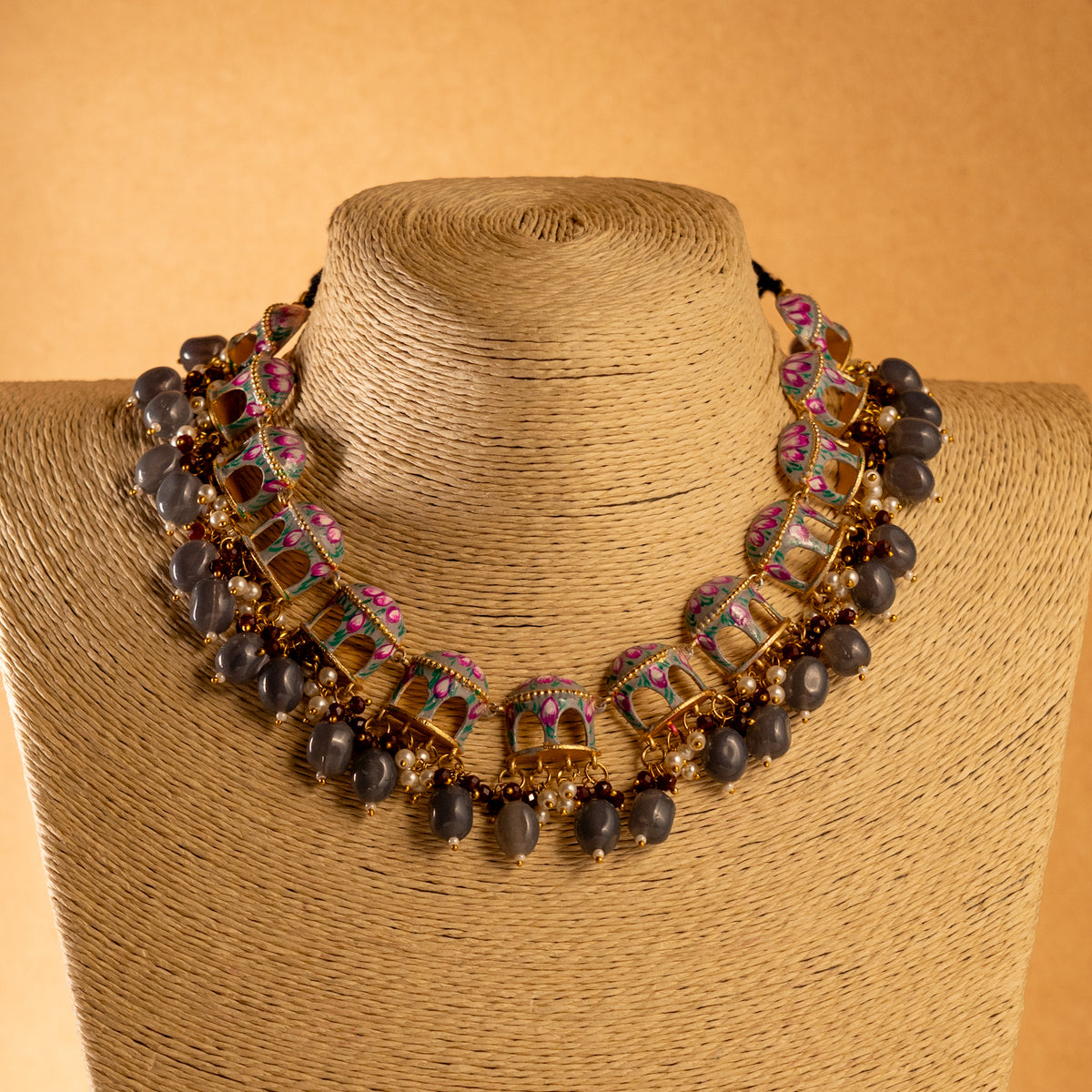 NIKARA HAND PAINTED AND HANDMADE RUSTIC LOOK NECKPIECE NECKLACE NL70