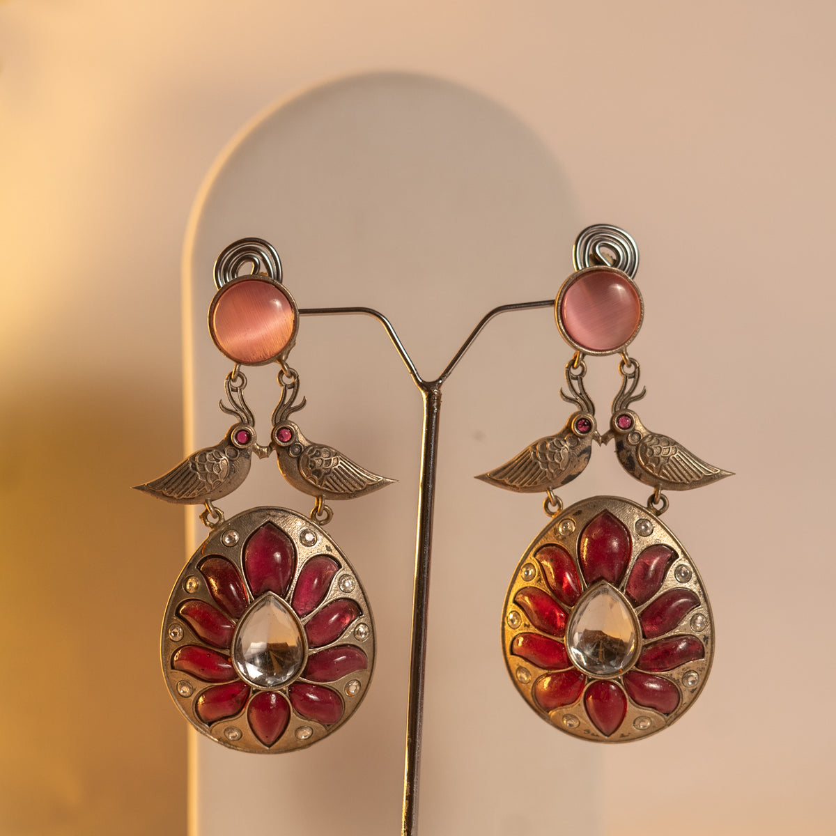 BLOOMY HANDMADE RAW AND RUSTIC FAUX SILVER ANTIQUE MALA WITH EARRINGS ML190