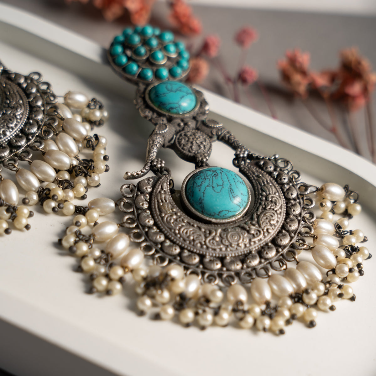 BAISAKHI FAUX SILVER ANTIQUE SEMI HANDMADE  EARRINGS ER746