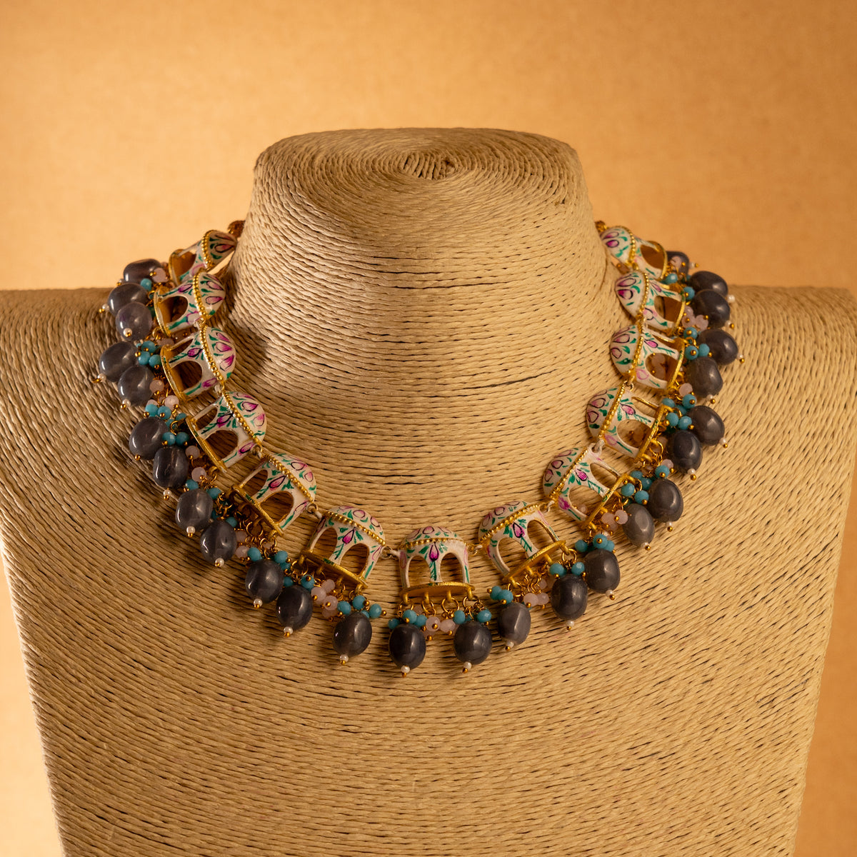 NIKARA HAND PAINTED AND HANDMADE RUSTIC LOOK NECKPIECE NECKLACE NL70