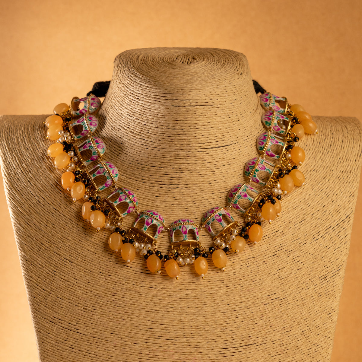 NIKARA HAND PAINTED AND HANDMADE RUSTIC LOOK NECKPIECE NECKLACE NL70