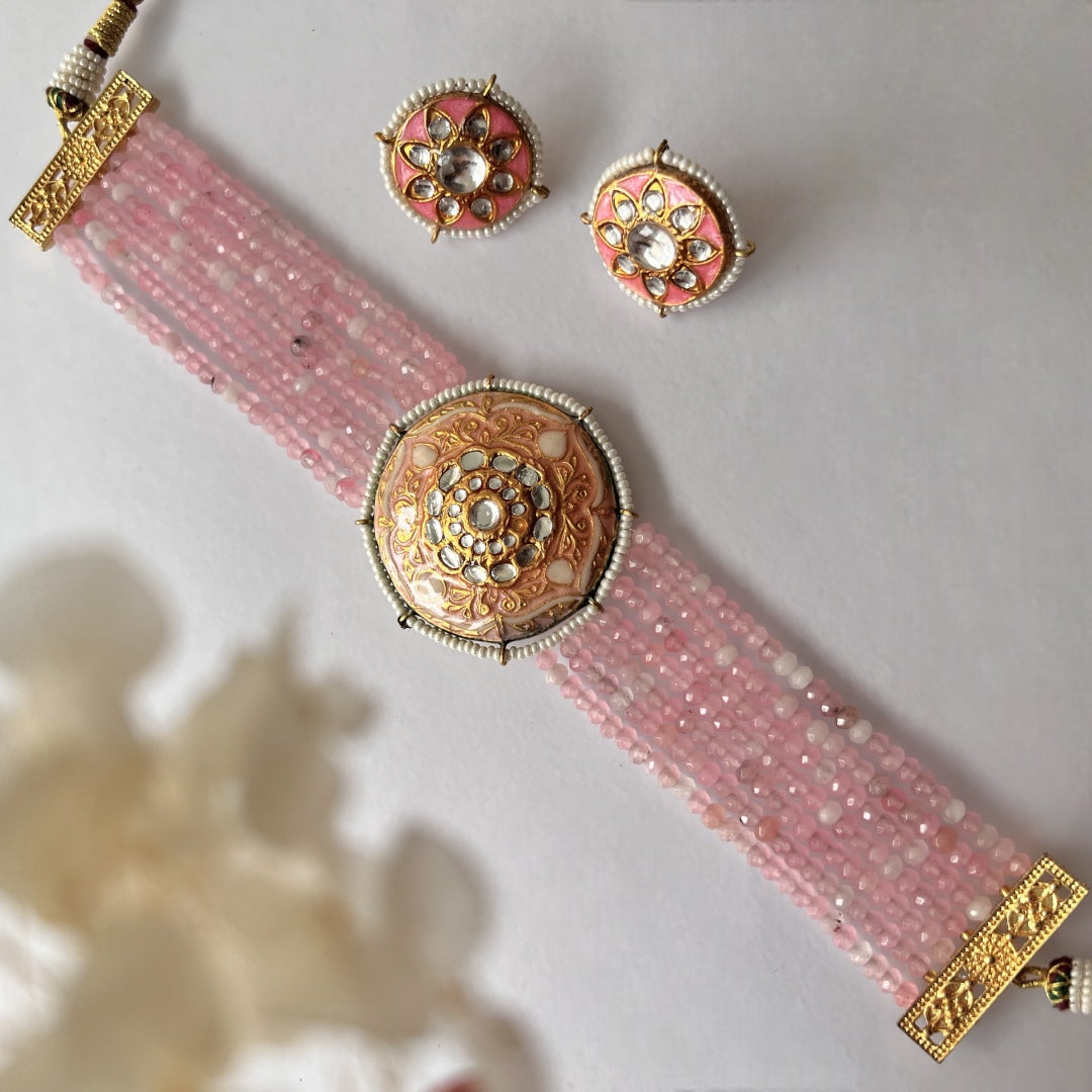 JADE ONEX BEADS LAC AND KUNDAN BIJOUX PREMIUM AND EXCLUSIVE HANDMADE CHOKER WITH EARRINGS CH397