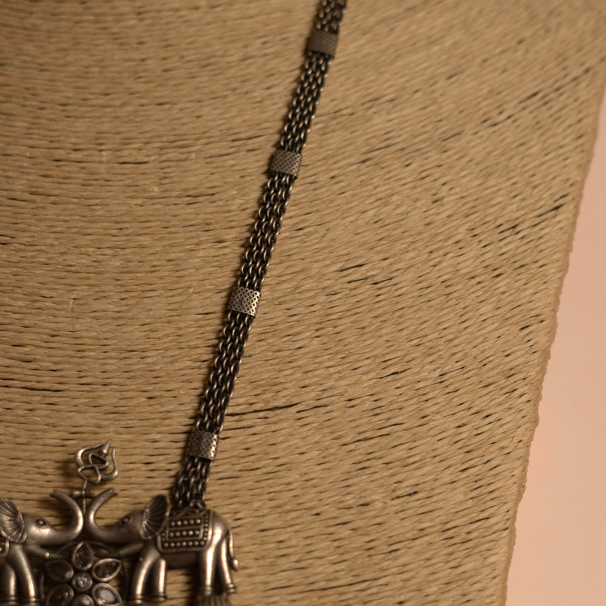 MOMO SILVER LOOK ALIKE ANTIQUE SEMI-HANDMADE MALA WITH EARRINGS ML176