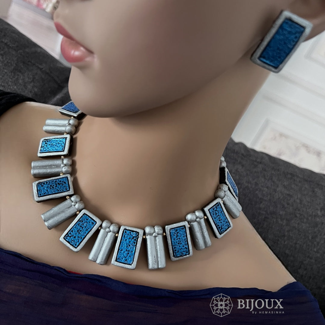 RECTELLA TERRACOTTA HANDMADE NECKLACE WITH EARRINGS TR18