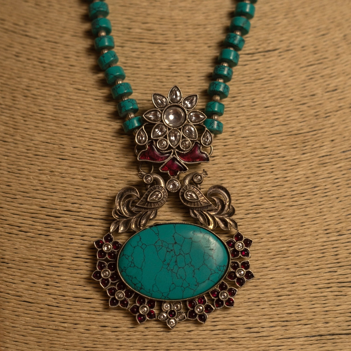 ARIZONA BLUE SILVER LOOK ALIKE ANTIQUE HANDMADE MALA WITH EARRINGS ML177