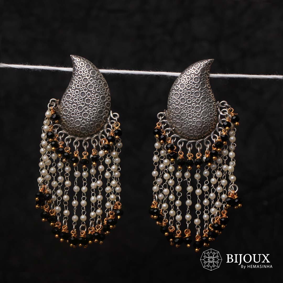 ZOYA  FAUX SILVER SEMI HANDMADE BRASS RAW AND RUSTIC EARRINGS ER279