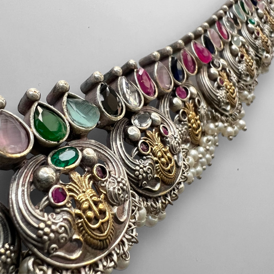 VIKIRA FAUX SILVER PREMIUM SEMI HANDMADE NECKLACE WITH EARRINGS NL128