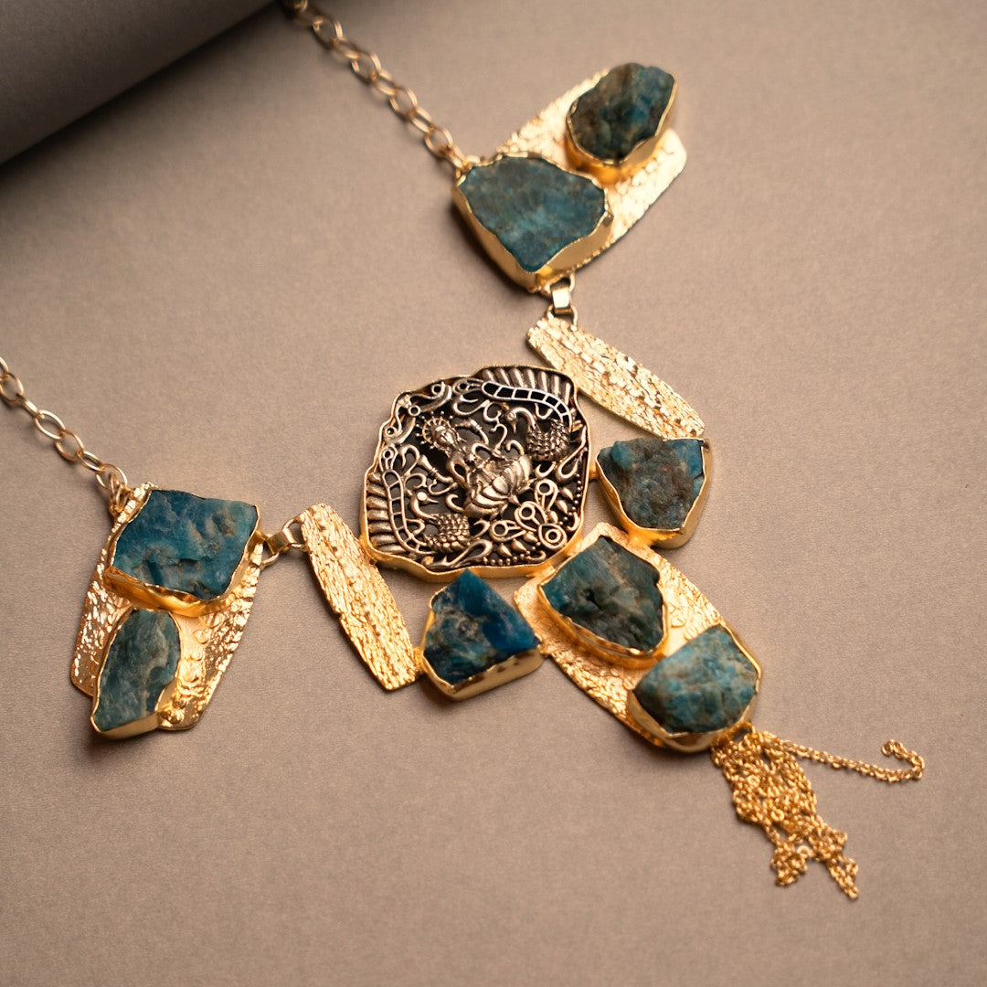 ANABELLA BIJOUX EXCLUSIVE HANDMADE RAW STONE DUAL TONED TEMPLE NECKLACE NL245