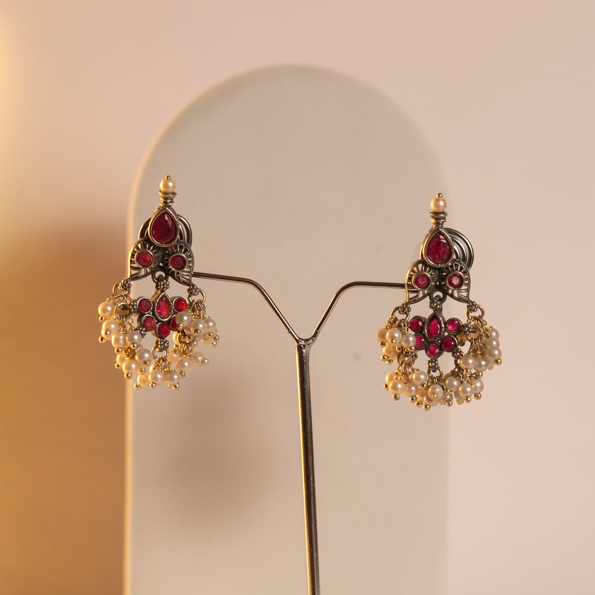 NIRA SILVER LOOK ALIKE CLASSIC ANTIQUE MALA WITH EARRINGS ML18