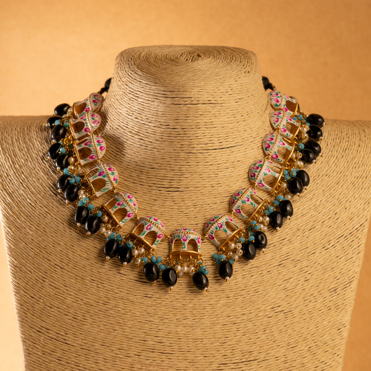 NIKARA HAND PAINTED AND HANDMADE RUSTIC LOOK NECKPIECE NECKLACE NL70