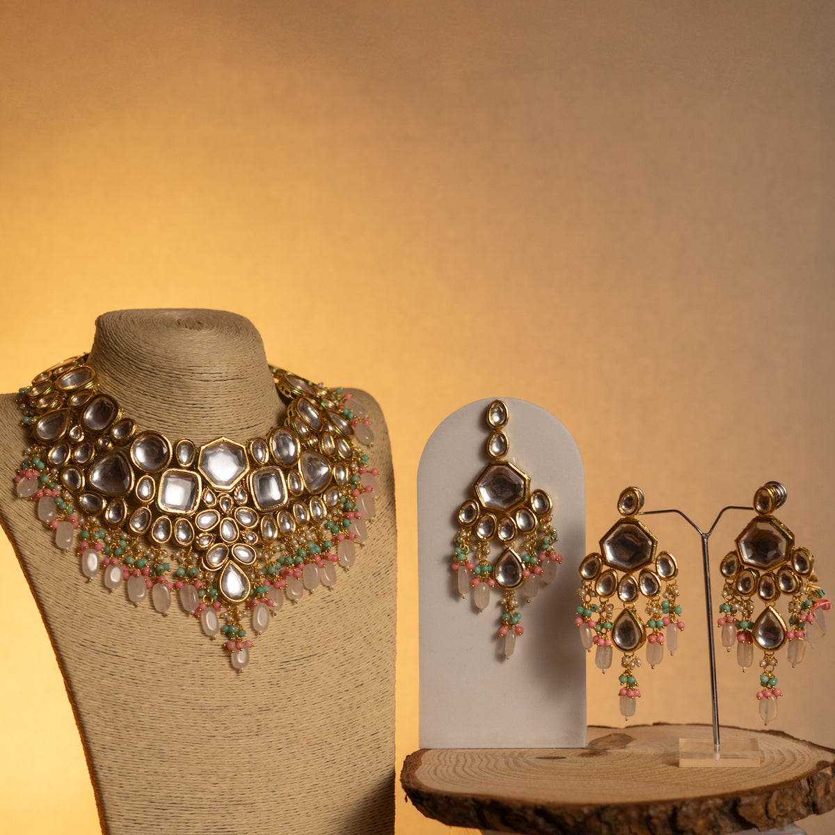 SHINA KUNDAN BRIDAL BEADED HANDMADE ANTIQUE NECKPIECE NECKLACE NL64