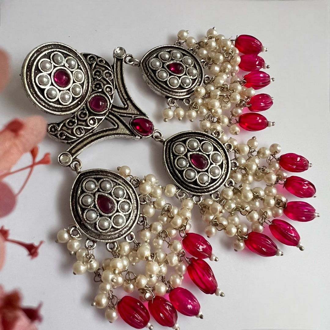 ARABELLA SEMIHANDMADE JUMBO OXIDIZED BEADED EARRING ER106