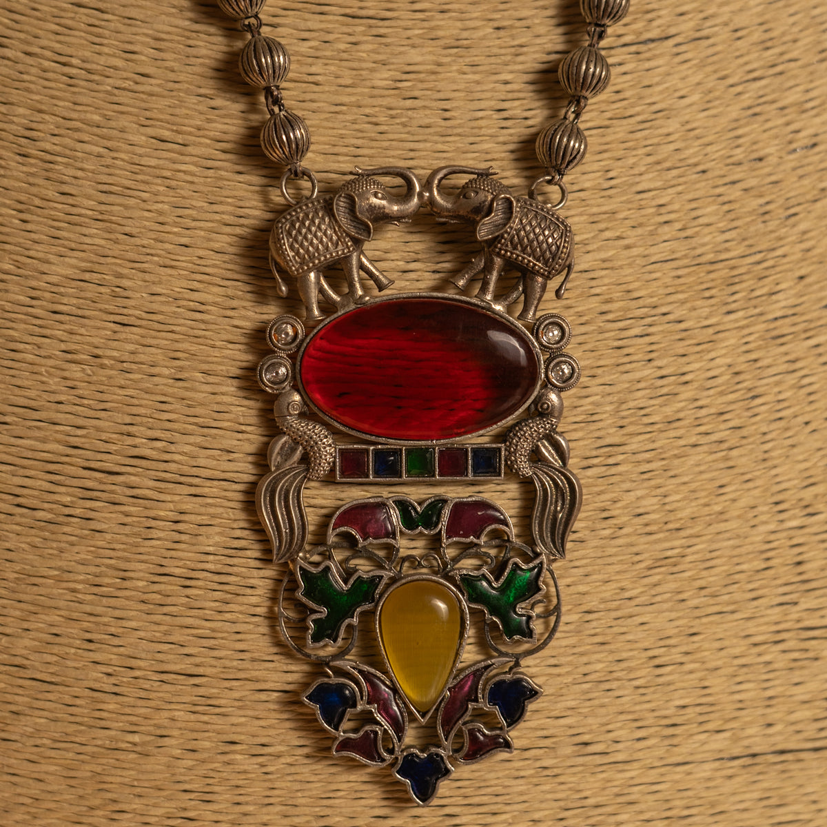 GRACE FAUX SILVER ANTIQUE HANDMADE MALA WITH EARRINGS ML193