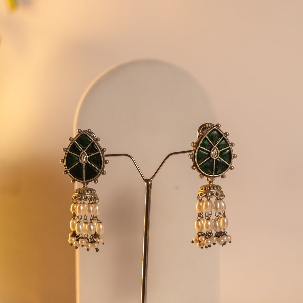 MILA HANDMADE RAW AND RUSTIC SILVER LOOK ALIKE DUAL TONE ANTIQUE MALA WITH EARRINGS ML188