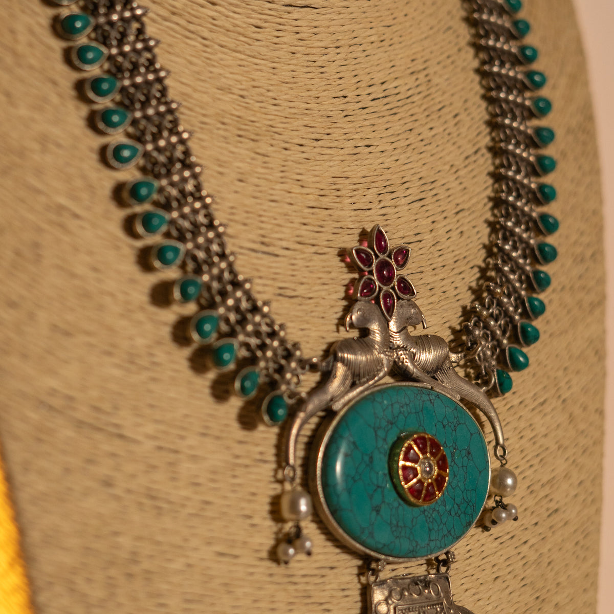 AQUA HANDMADE RAW AND RUSTIC MARINA FAUX SILVER ANTIQUE MALA WITH EARRINGS ML183