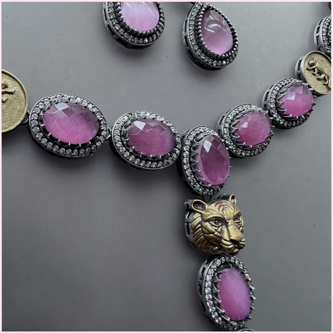 RIFONA FAUX SILVER BIJOUX PREMIUM AND EXCLUSIVE SEMI HANDMADE DUAL TONED NECKLACE WITH EARRINGS NL138