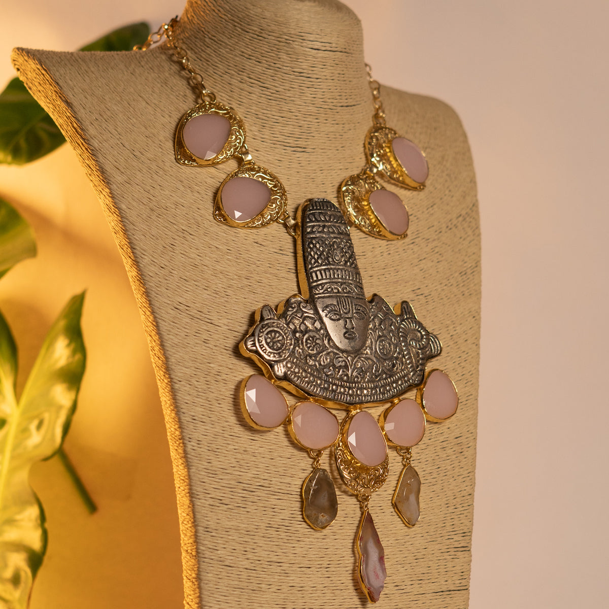 BALAJI BIJOUX EXCLUSIVE HANDMADE STATEMENT AGATE AND POLISHED STONE MALA ML49