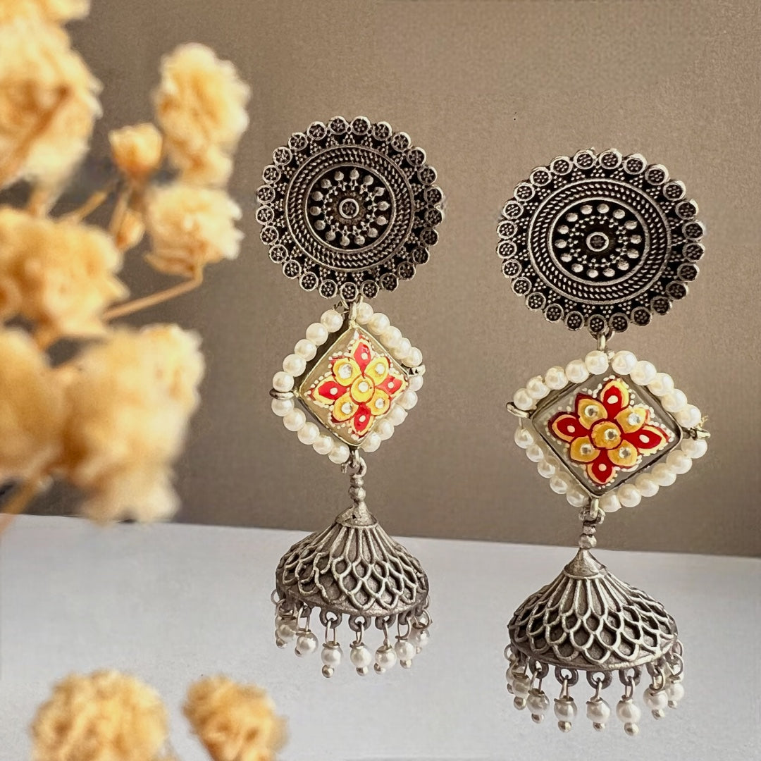 FANG BIJOUX PREMIUM AND EXCLUSIVE FAUX SILVER SEMI HANDMADE CHOKER WITH EARRINGS CH409