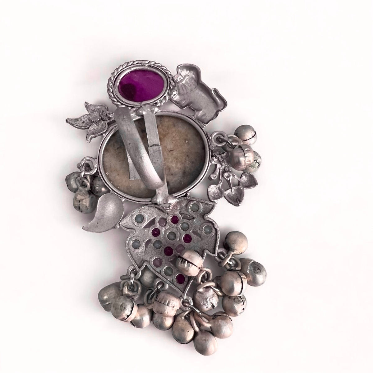 VIDHAYA PREMIUM HANDMADE NATURAL STONES SILVER POLISH RING R60 DESIGN 3