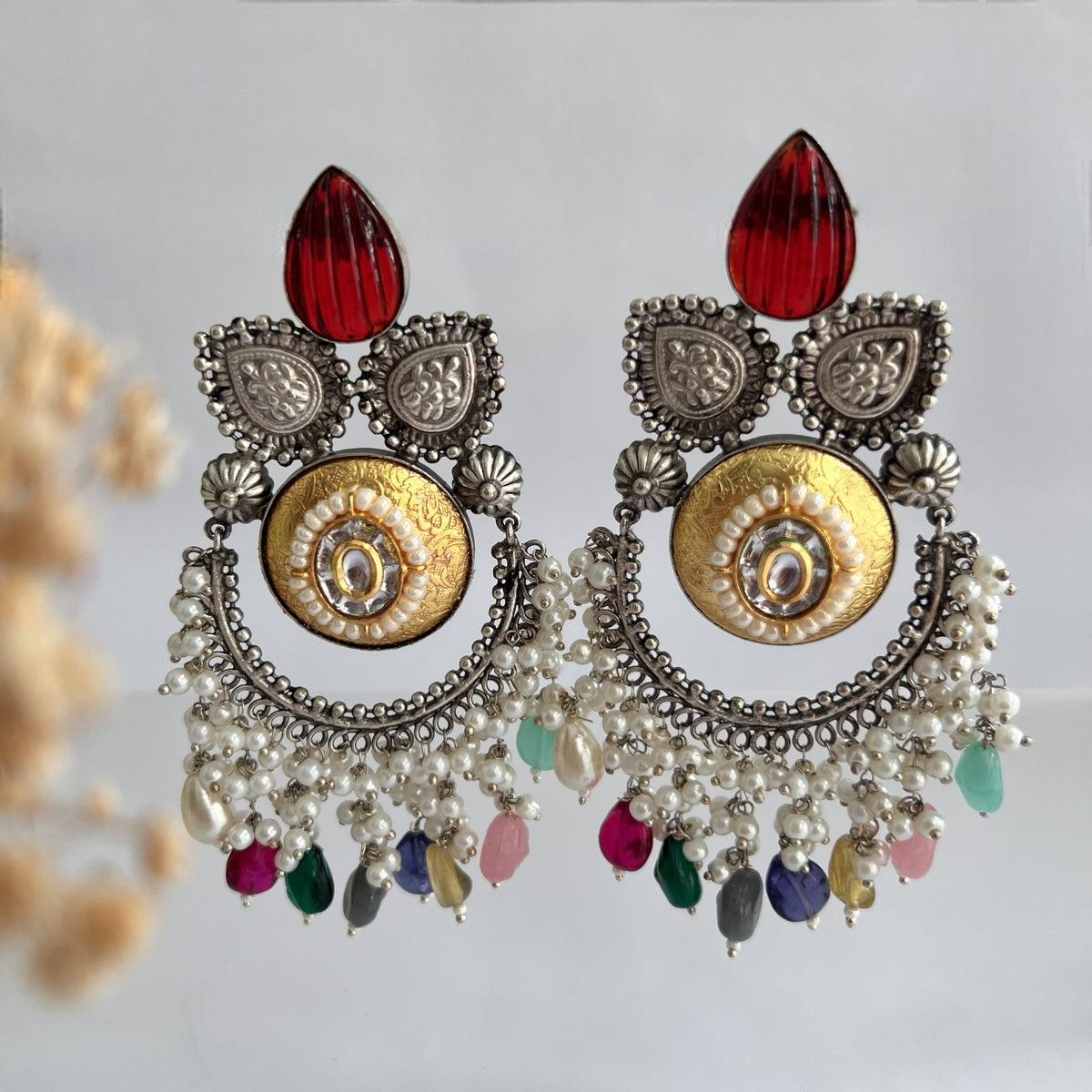 RINA SILVER LOOK ALIKE DUAL-TONED SILVER POLISH HAND MADE DANGLERS ER559