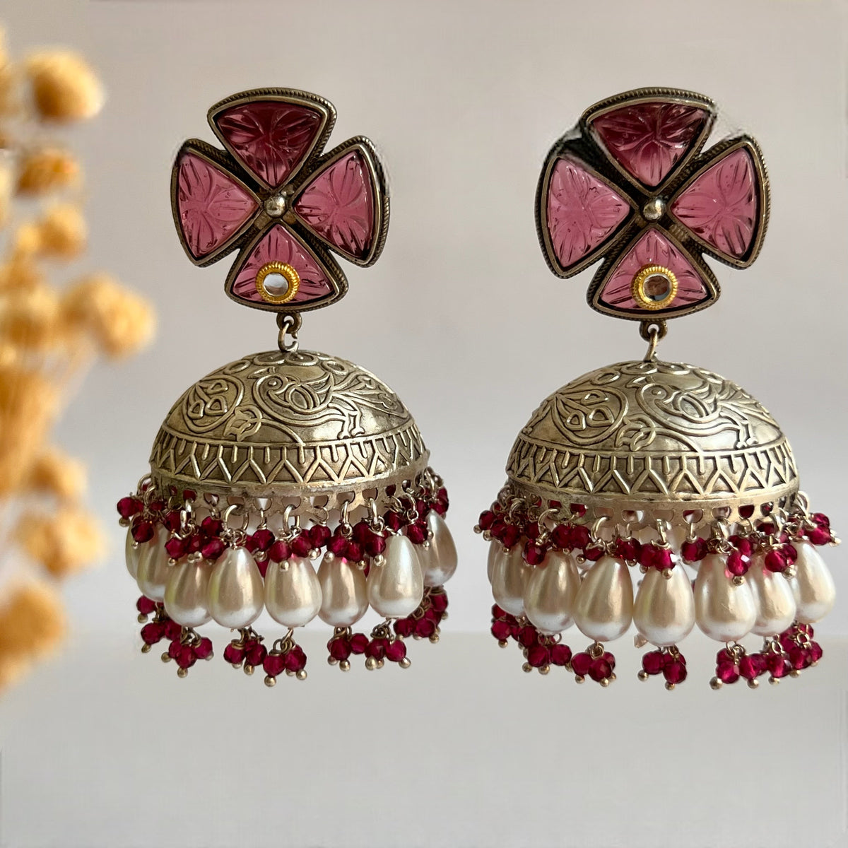 MASANI SILVER LOOK ALIKE DUAL-TONED SILVER POLISH HANDMADE JHUMKA ER573