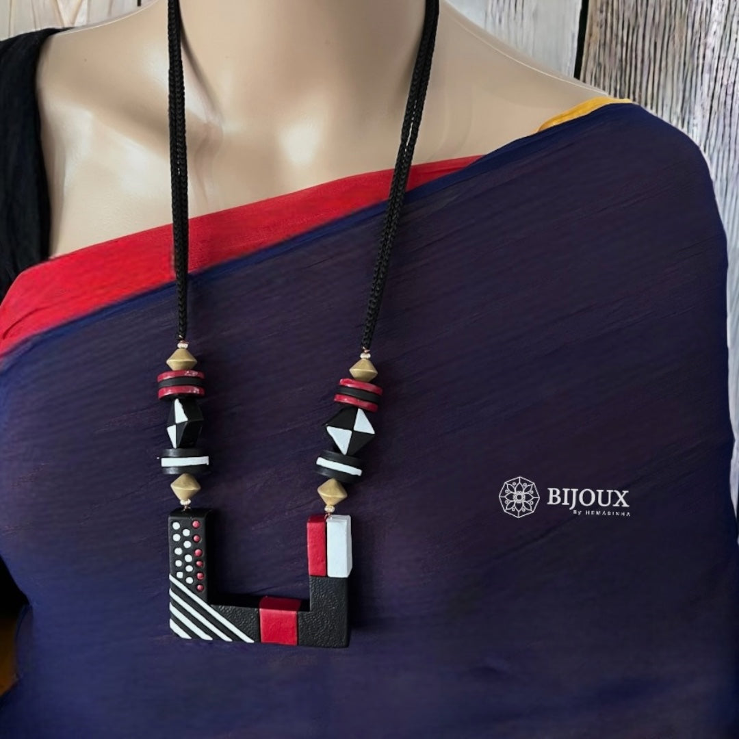 OPEN FACET TERRACOTTA NECKLACE WITH EARRING TR13