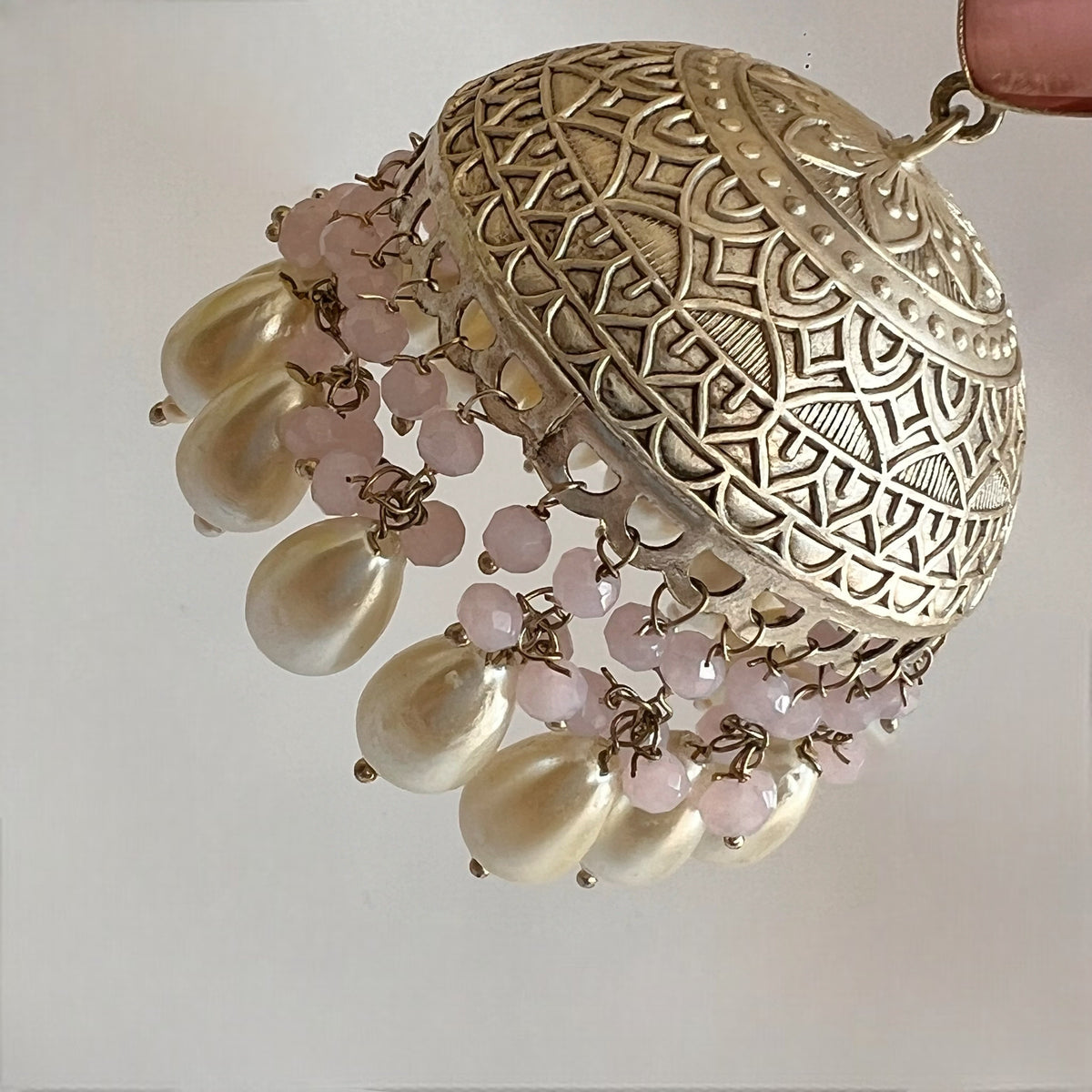 MAKARA SILVER LOOK ALIKE DUAL-TONED SILVER POLISH HANDMADE JHUMKA ER575