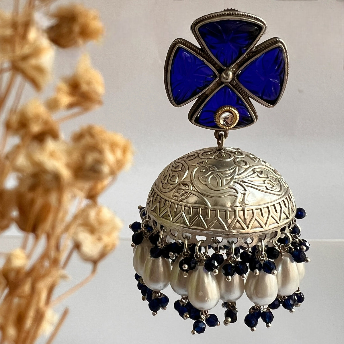 MASANI SILVER LOOK ALIKE DUAL-TONED SILVER POLISH HANDMADE JHUMKA ER573