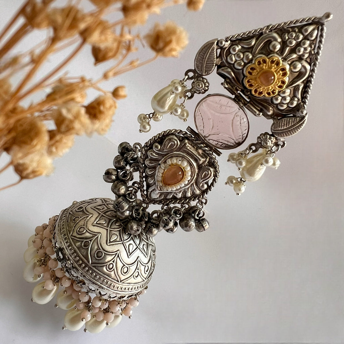 KRITHI SILVER LOOK ALIKE DUAL-TONED SILVER POLISH HANDMADE JUMBO JHUMKA ER572