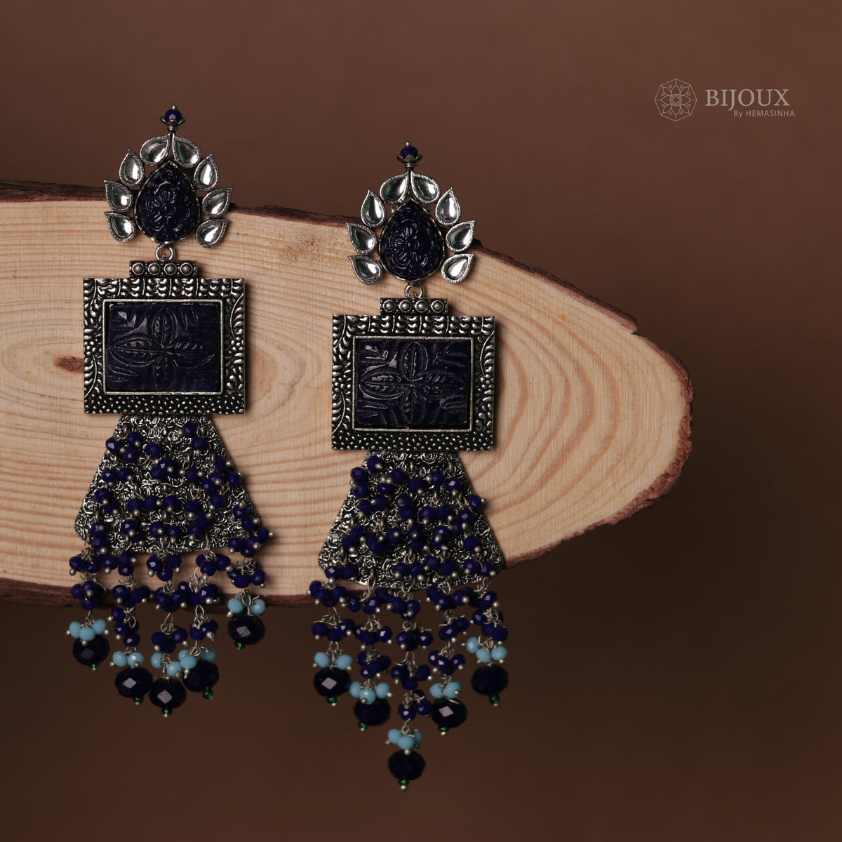 PLUME BEADED LONG FEATHER SEMI HANDMADE EARRINGS-ER115