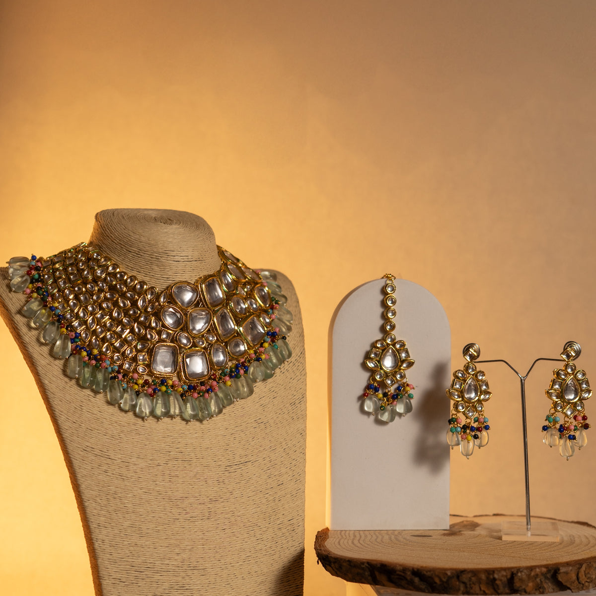 SHEENA KUNDAN BRIDAL BEADED HANDMADE ANTIQUE NECKPIECE NECKLACE NL62