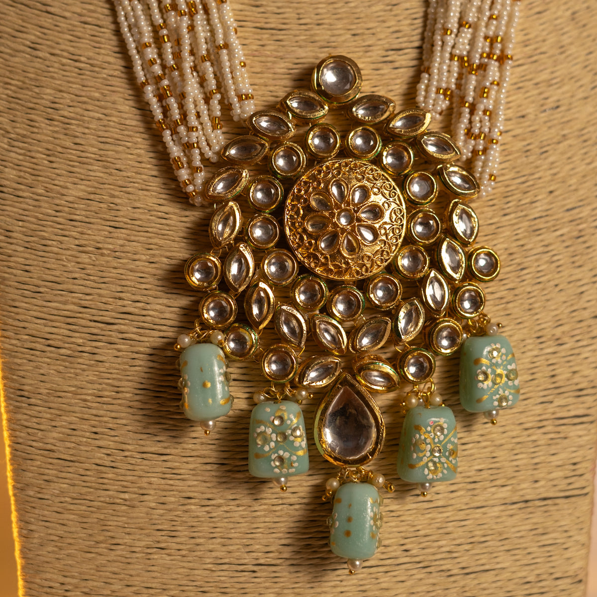 KIRANYA KUNDAN AND NATURAL STONE HAND PAINTED AND HANDMADE MALA ML13