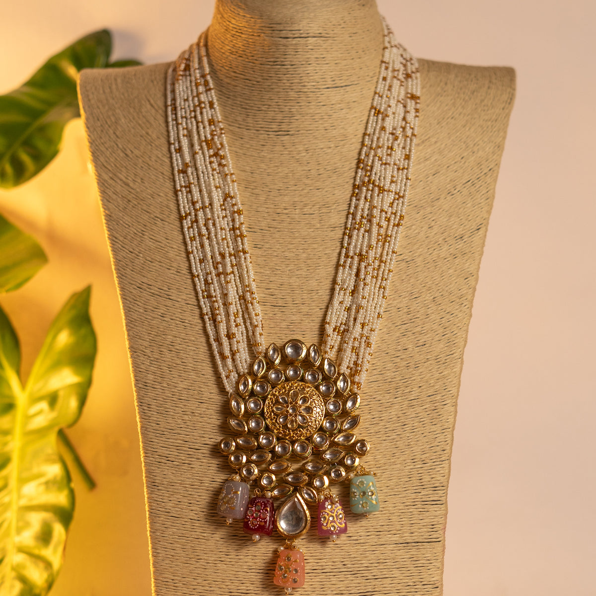 KIRANYA KUNDAN AND NATURAL STONE HAND PAINTED AND HANDMADE MALA ML13