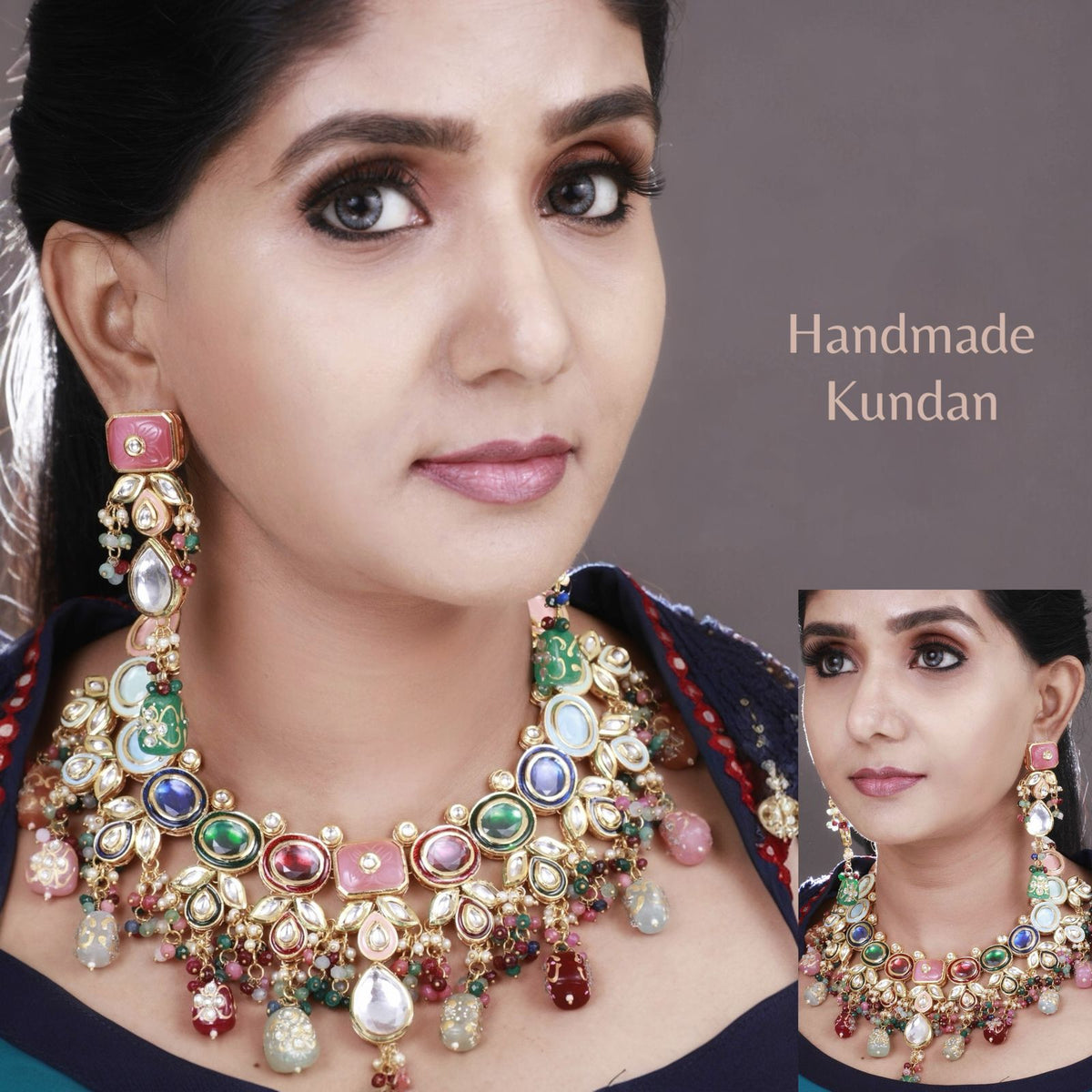 REENA KUNDAN BRIDAL BEADED HANDMADE ANTIQUE NECKPIECE NECKLACE NL61