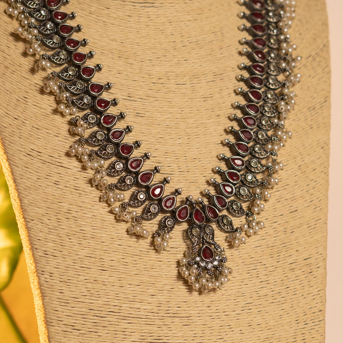 NIRA SILVER LOOK ALIKE CLASSIC ANTIQUE MALA WITH EARRINGS ML18