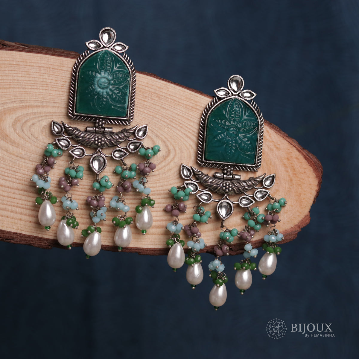 BEADED ENCHANTED CARVING SEMI-HANDMADE STONE EARRINGS ER30