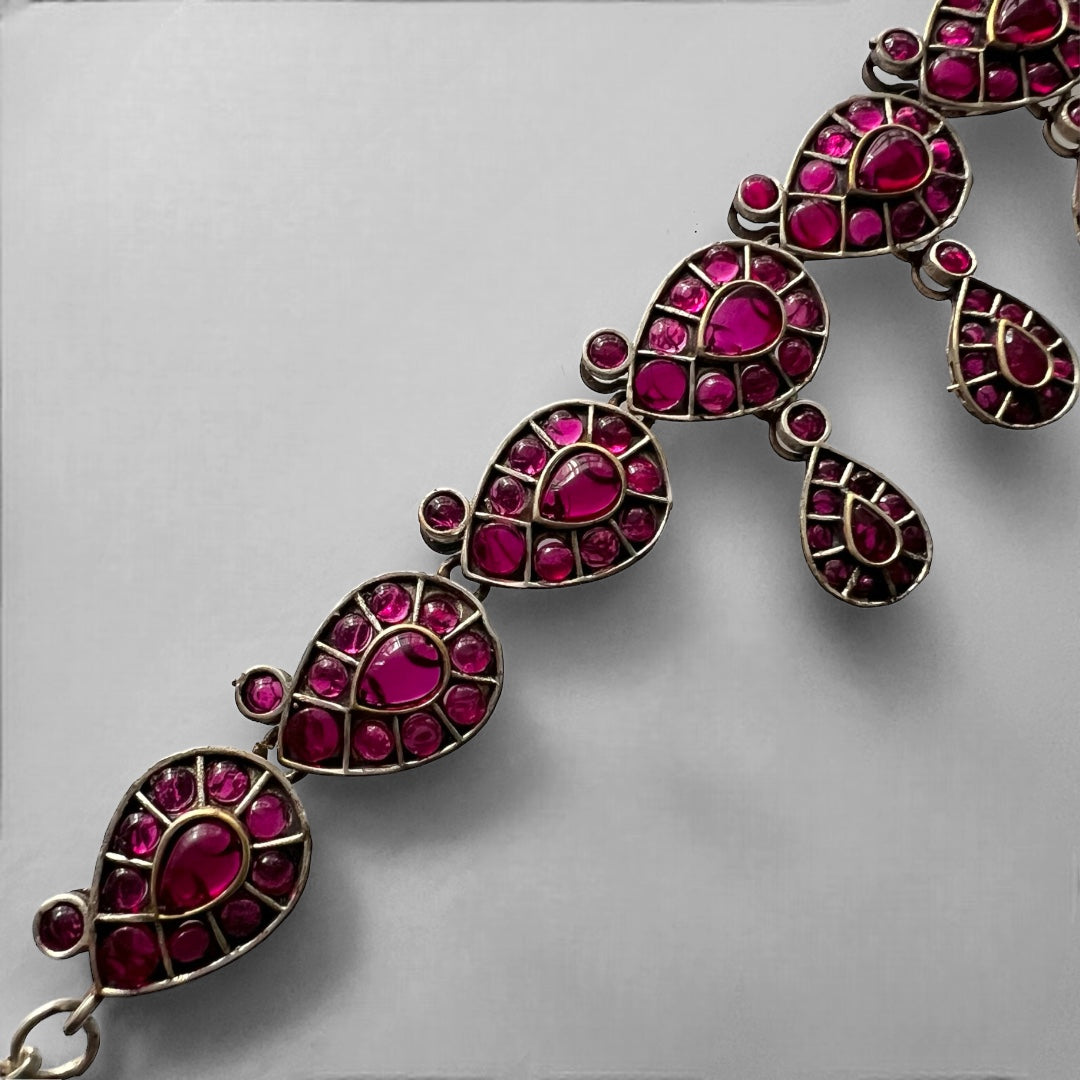 VISHIKA FAUX SILVER PREMIUM SEMI HANDMADE NECKLACE WITH EARRINGS NL130