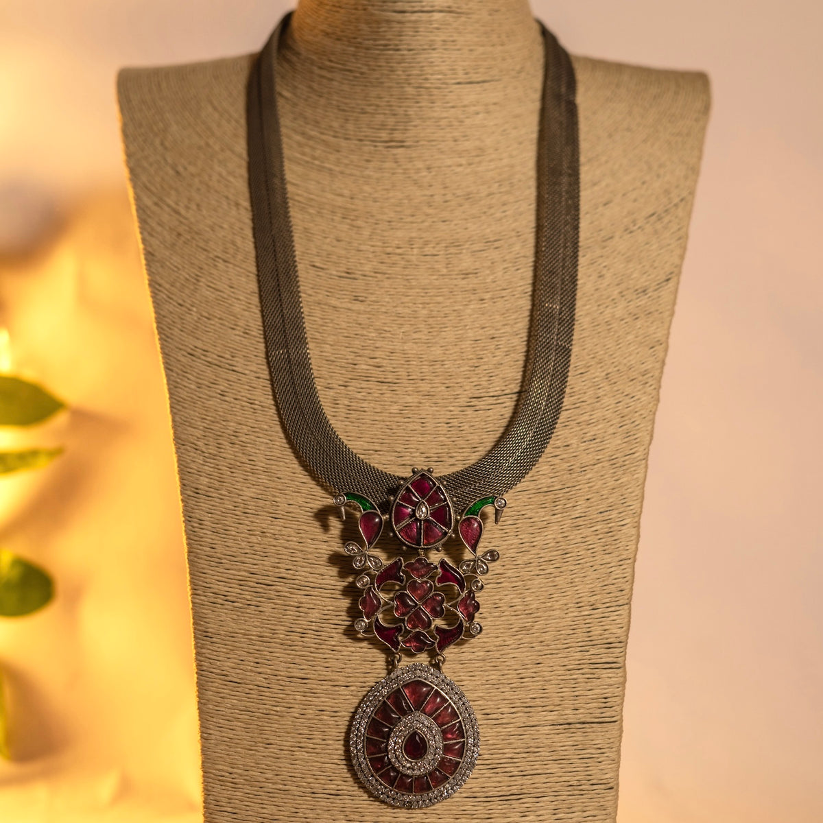 IRIS HANDMADE RAW AND RUSTIC SILVER LOOK ALIKE ANTIQUE MALA WITH EARRINGS ML180