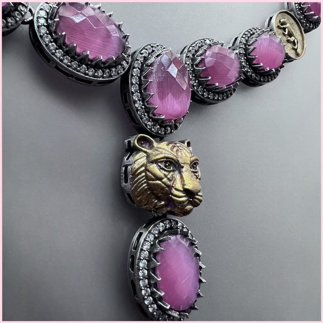 RIFONA FAUX SILVER BIJOUX PREMIUM AND EXCLUSIVE SEMI HANDMADE DUAL TONED NECKLACE WITH EARRINGS NL138