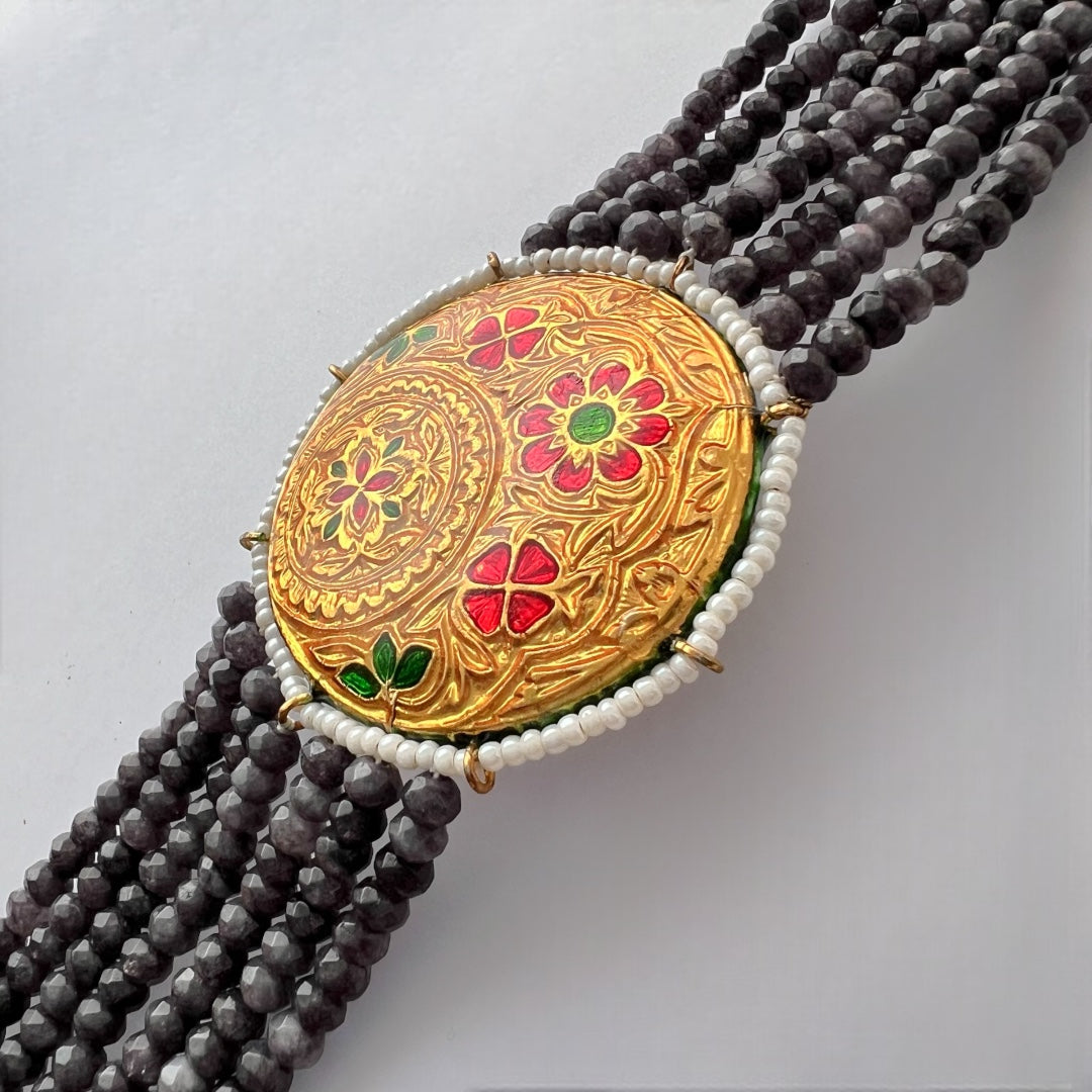 JADE ONEX BEADS LAC AND KUNDAN BIJOUX PREMIUM AND EXCLUSIVE HANDMADE CHOKER WITH EARRINGS CH397