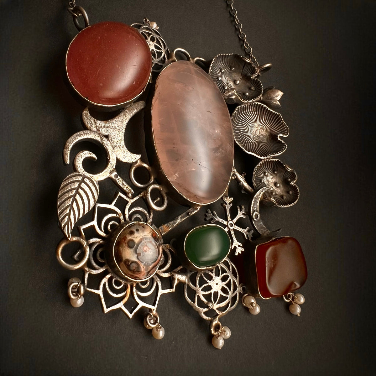 DHIRVANI HAND MADE AND HAND HAMMERED SILVER LOOK ALIKE RUSTIC ANTIQUE MALA ML74