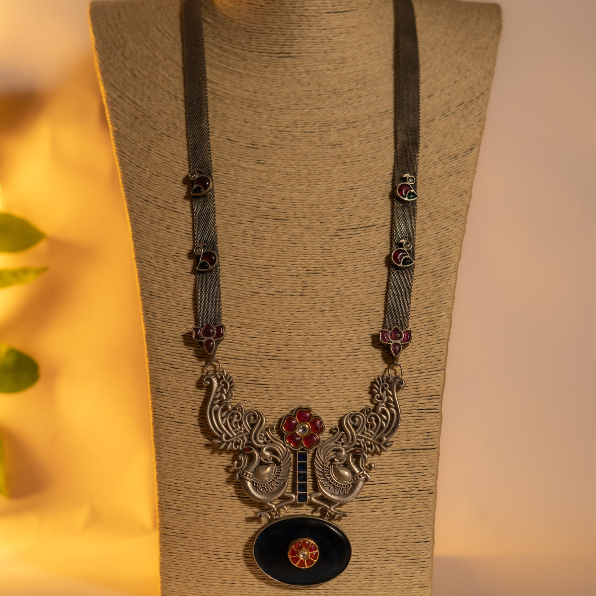 CAMELLIA HANDMADE RAW AND RUSTIC GRACE FAUX SILVER ANTIQUE MALA WITH EARRINGS ML181