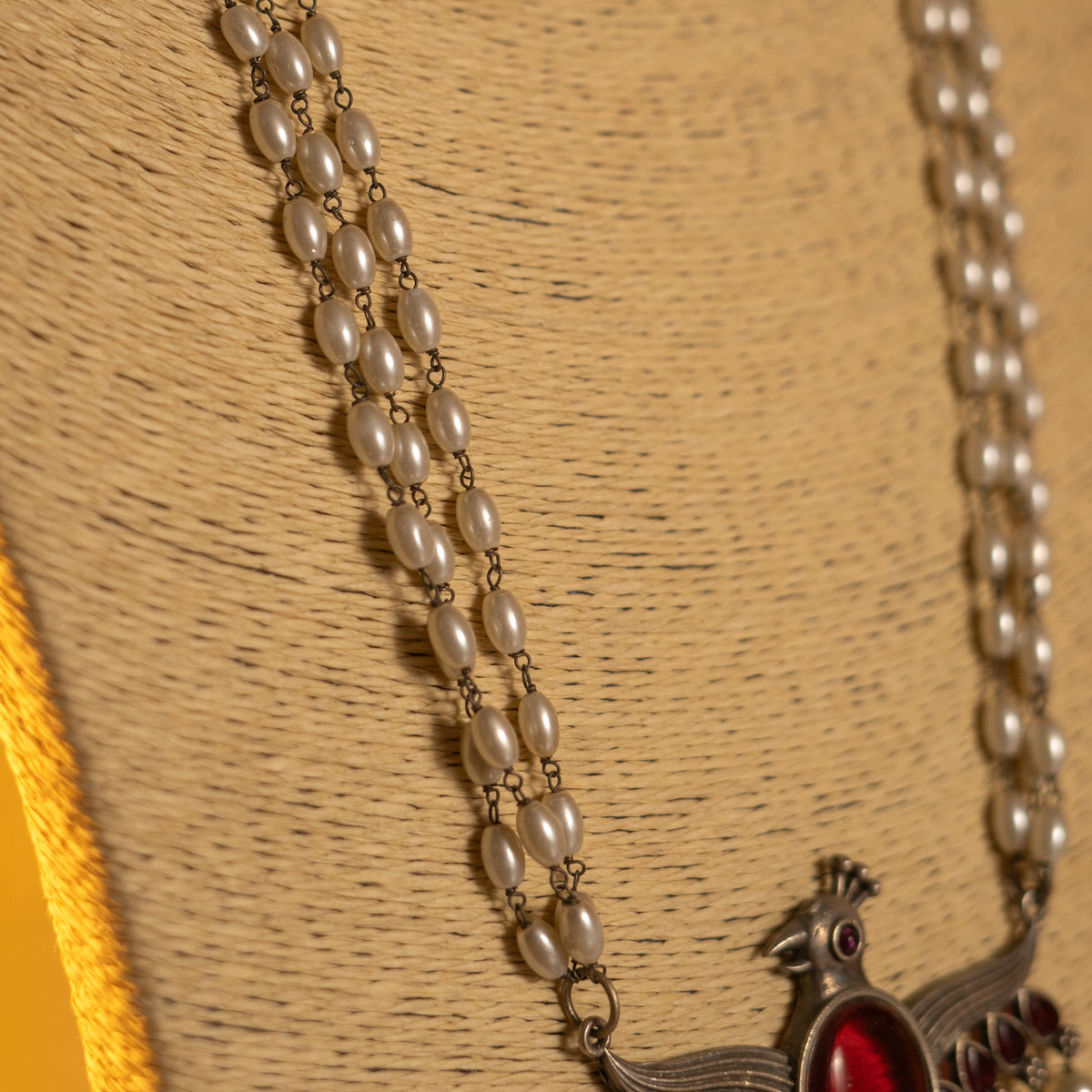 RISHIKA HANDMADE RAW AND RUSTIC FAUX SILVER DUAL TONE ANTIQUE MALA WITH EARRINGS ML189