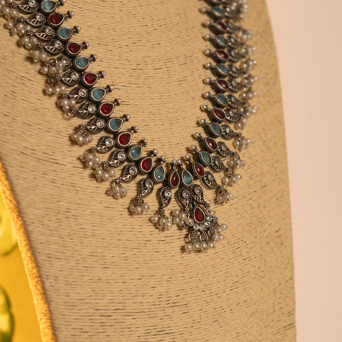 NIRA SILVER LOOK ALIKE CLASSIC ANTIQUE MALA WITH EARRINGS ML18